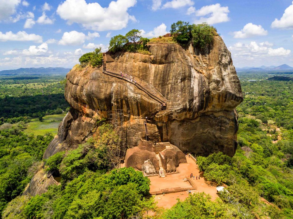 Aerial view from above of Sigiriya or the Lion Rock