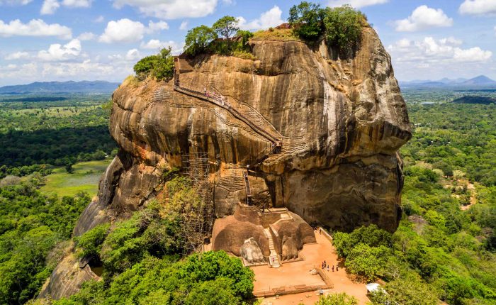 Aerial view from above of Sigiriya or the Lion Rock