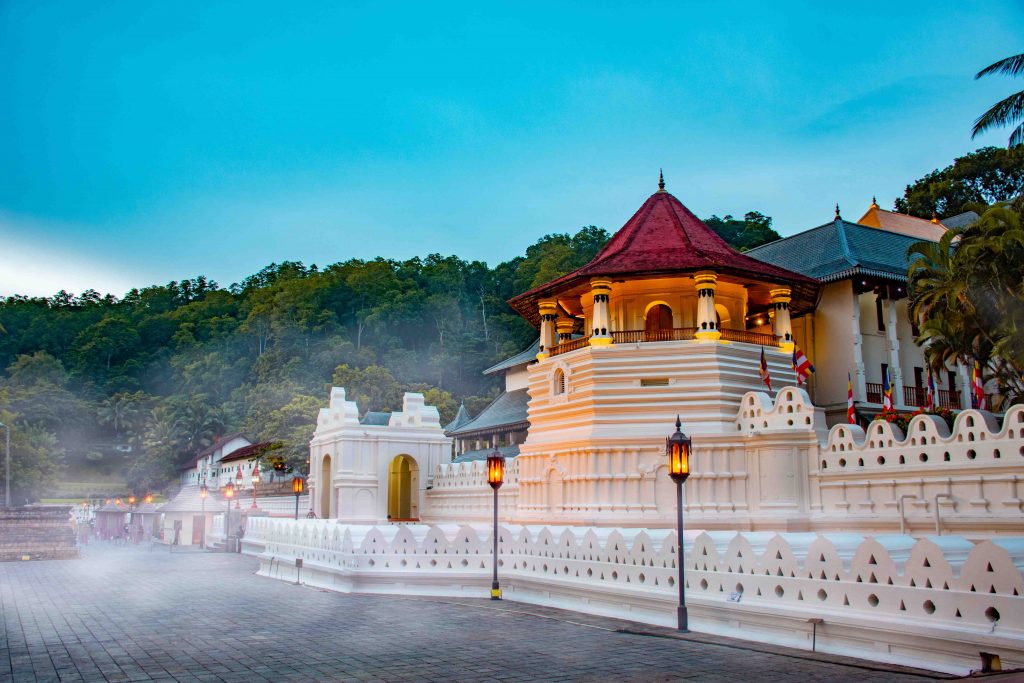 Temple of the tooth, a Buddhist temple also known as Sri Dalada Maligawa, covered with fog in Kandy, Sri Lanka